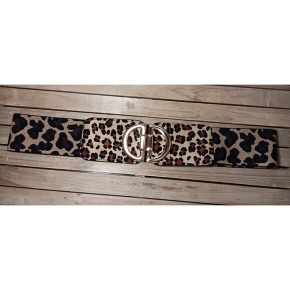 Stretch Animal Print Cinch Belt Gold Buckle Big Cat Cheetah Leopard Spots 26\